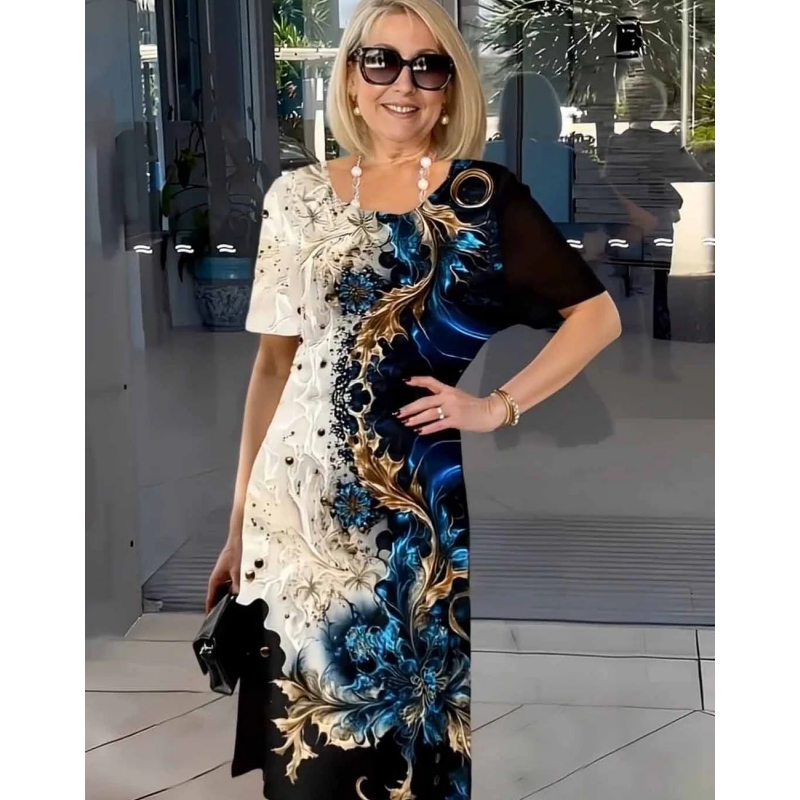 Loose Summer Women’s Dress with 3D Floral Pattern