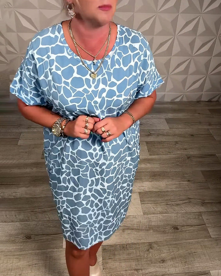 Relaxed Printed Dress with Round Neckline
