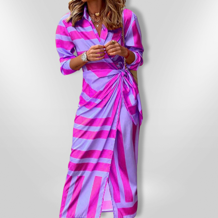 Elegant Striped Wrap Dress