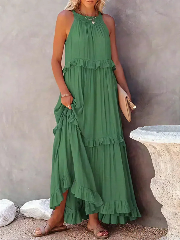 Elegant Halter Ruffle Maxi Dress