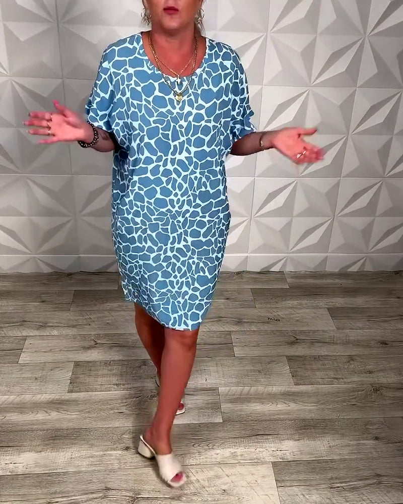 Relaxed Printed Dress with Round Neckline