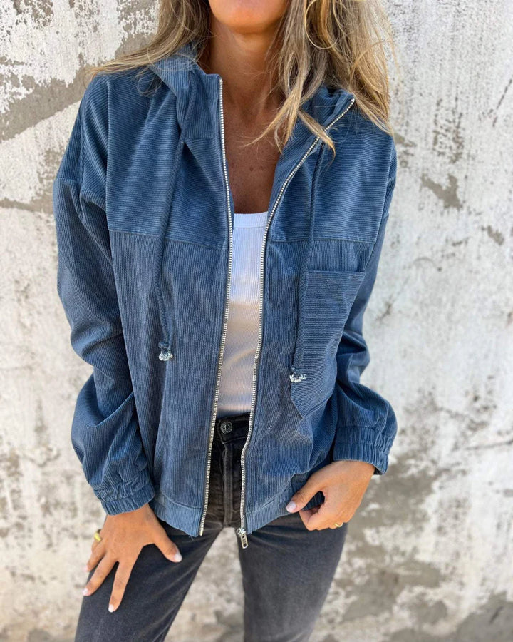Corduroy Hooded Jacket with Zipper
