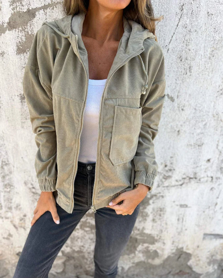 Corduroy Hooded Jacket with Zipper