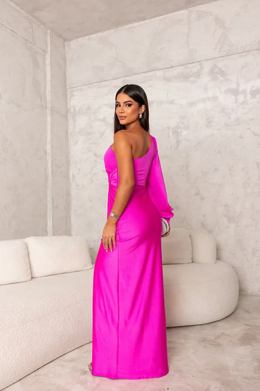 Stylish One-Shoulder Satin Dress
