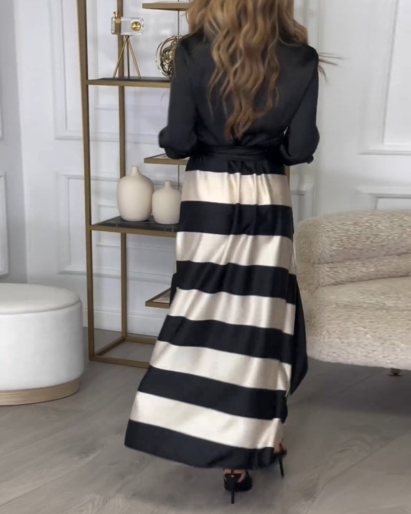 Stylish Striped Belted Maxi Dress