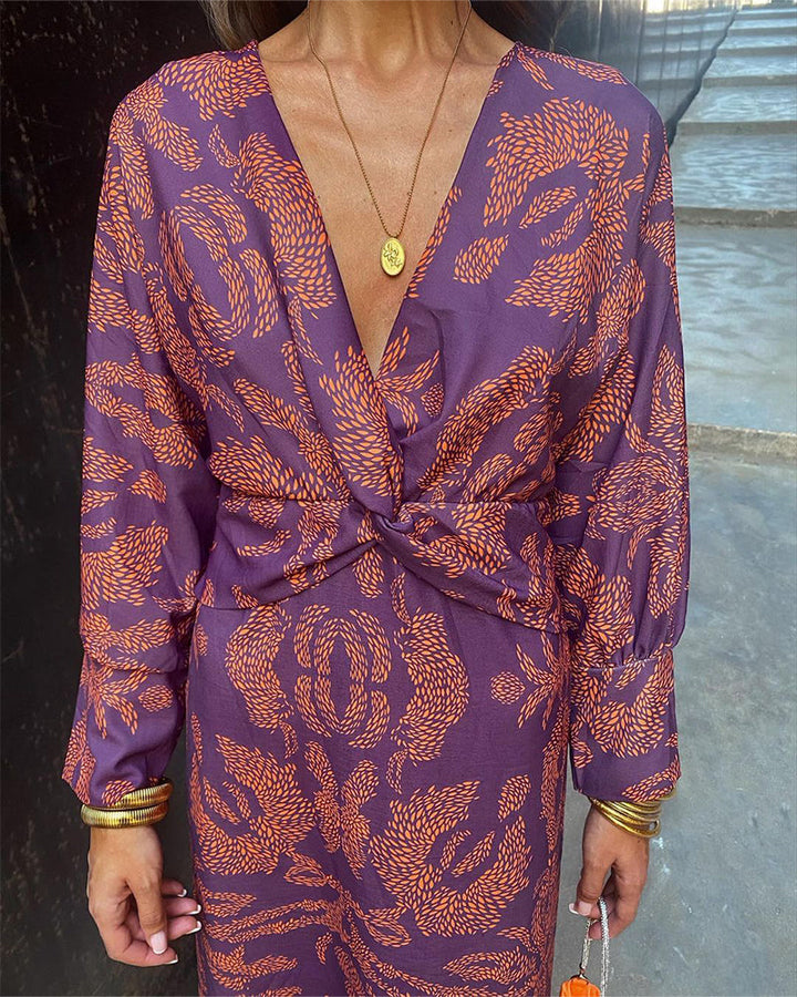 Stylish Floral Tie-Front Midi Dress