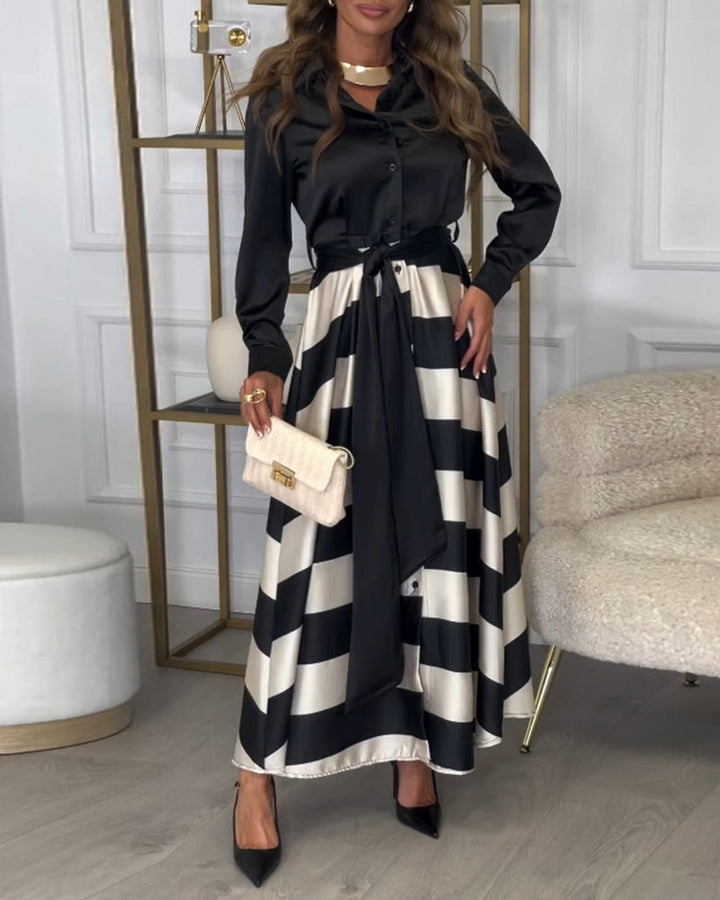 Stylish Striped Belted Maxi Dress