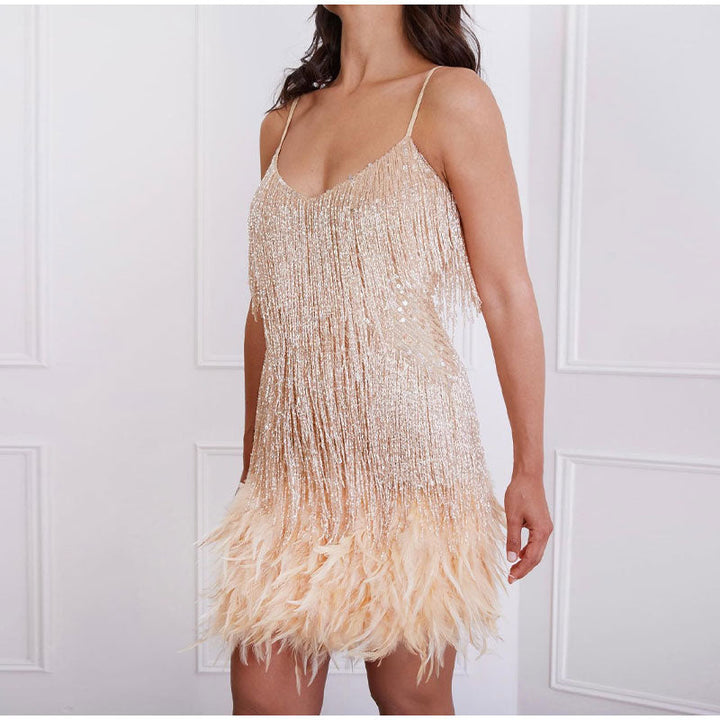 Stylish Fringe Feather Cocktail Dress