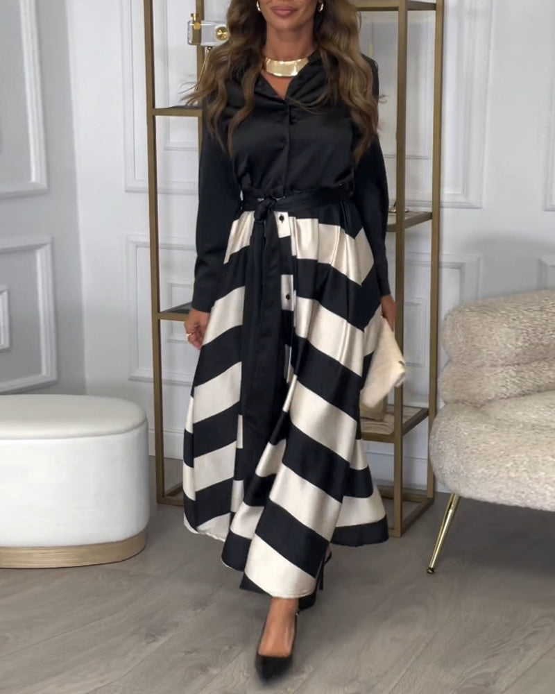 Stylish Striped Belted Maxi Dress