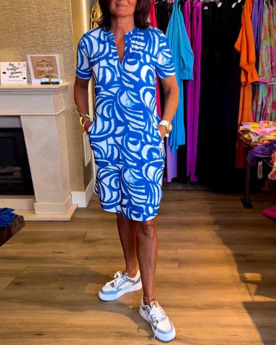 Vibrant Summer V-Neck Tunic Dress