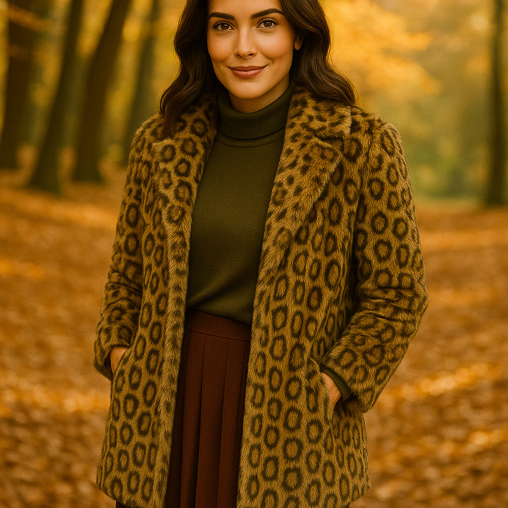 Imogen | Women’s Elegant Mid-Length Coat | Leopard Print