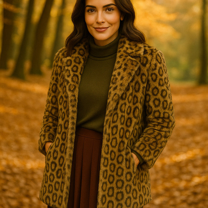Imogen | Women’s Elegant Mid-Length Coat | Leopard Print