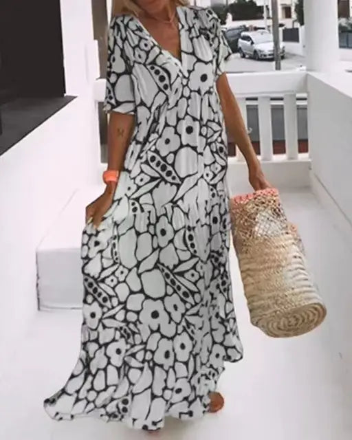 Stylish Floral V-Neck Maxi Dress