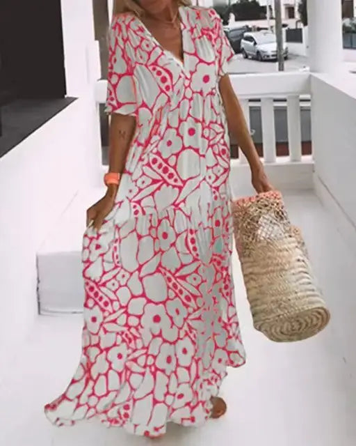 Stylish Floral V-Neck Maxi Dress