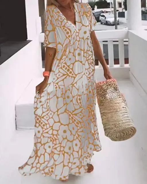 Stylish Floral V-Neck Maxi Dress