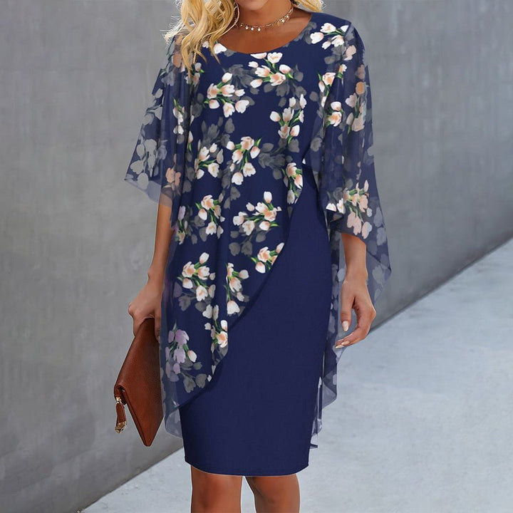 Floral Sheer Capelet Dress