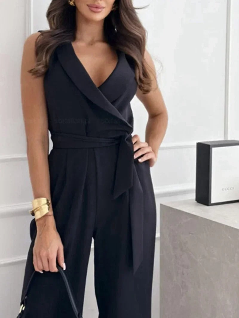 Stylish Wrap-Front Wide-Leg Jumpsuit
