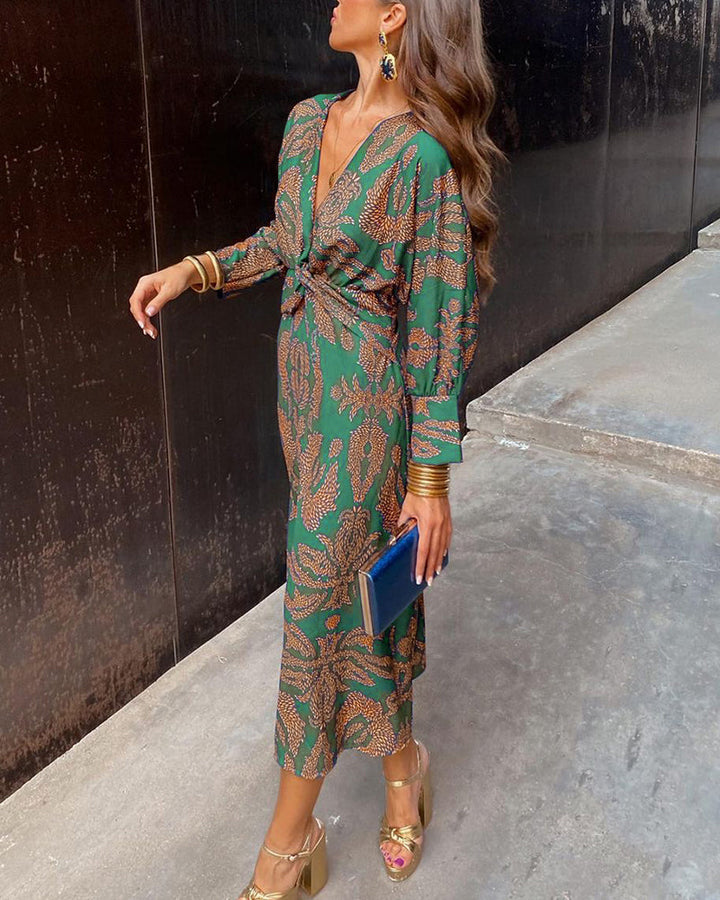 Stylish Floral Tie-Front Midi Dress