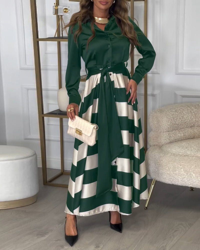 Stylish Striped Belted Maxi Dress