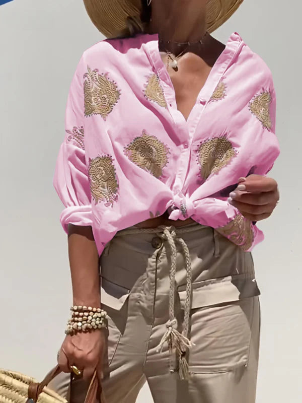 Greta™ | Embroidered Button-Up Top