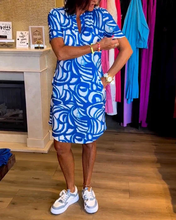 Vibrant Summer V-Neck Tunic Dress