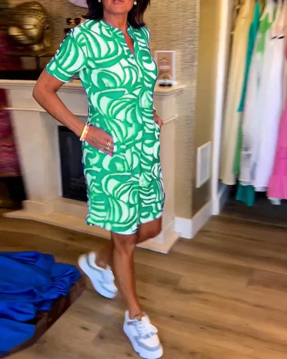 Vibrant Summer V-Neck Tunic Dress