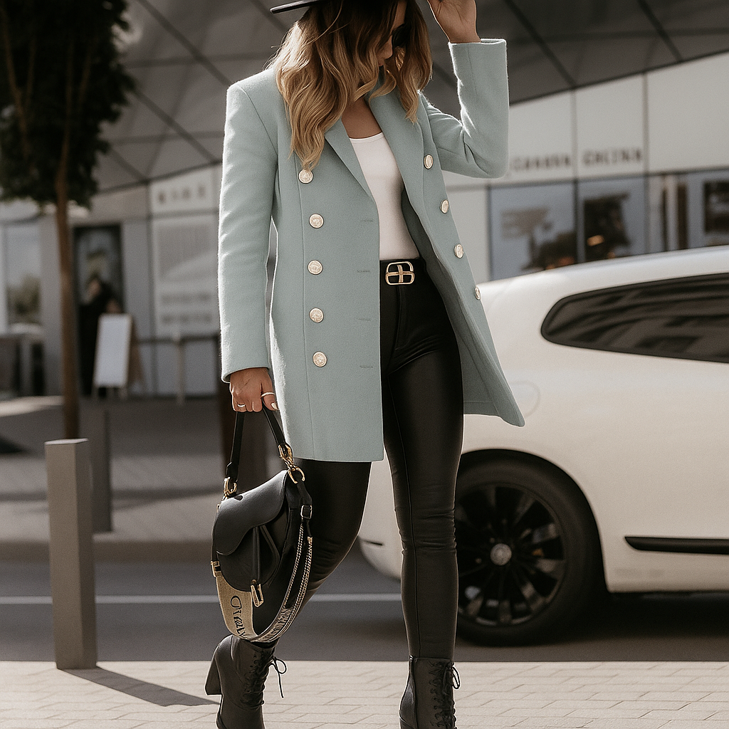 Livia | Women Double Breasted Woolen Coat | Mid-Length