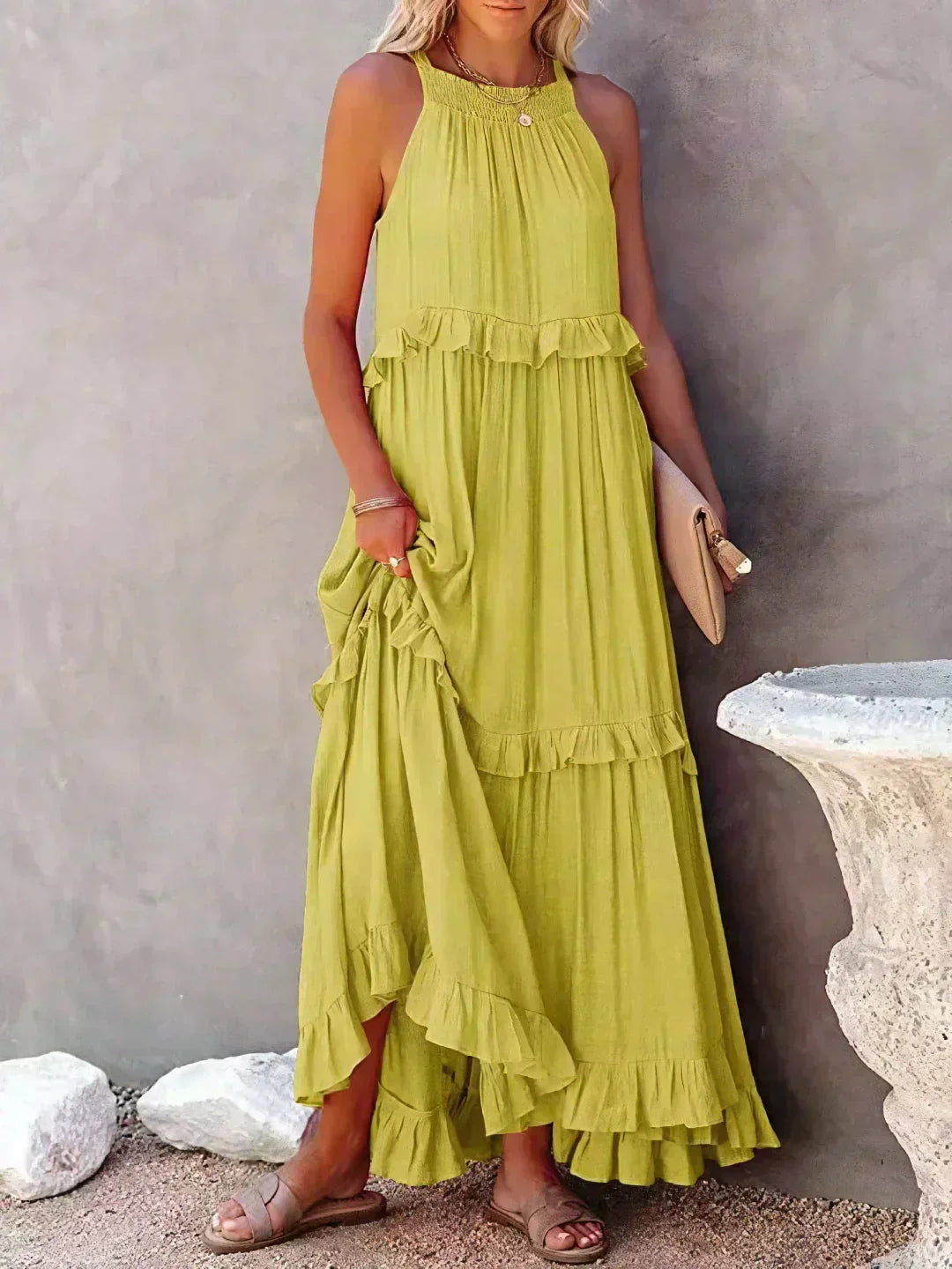 Elegant Halter Ruffle Maxi Dress