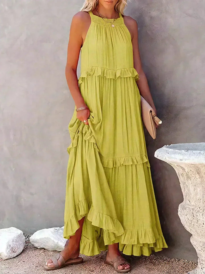 Elegant Halter Ruffle Maxi Dress
