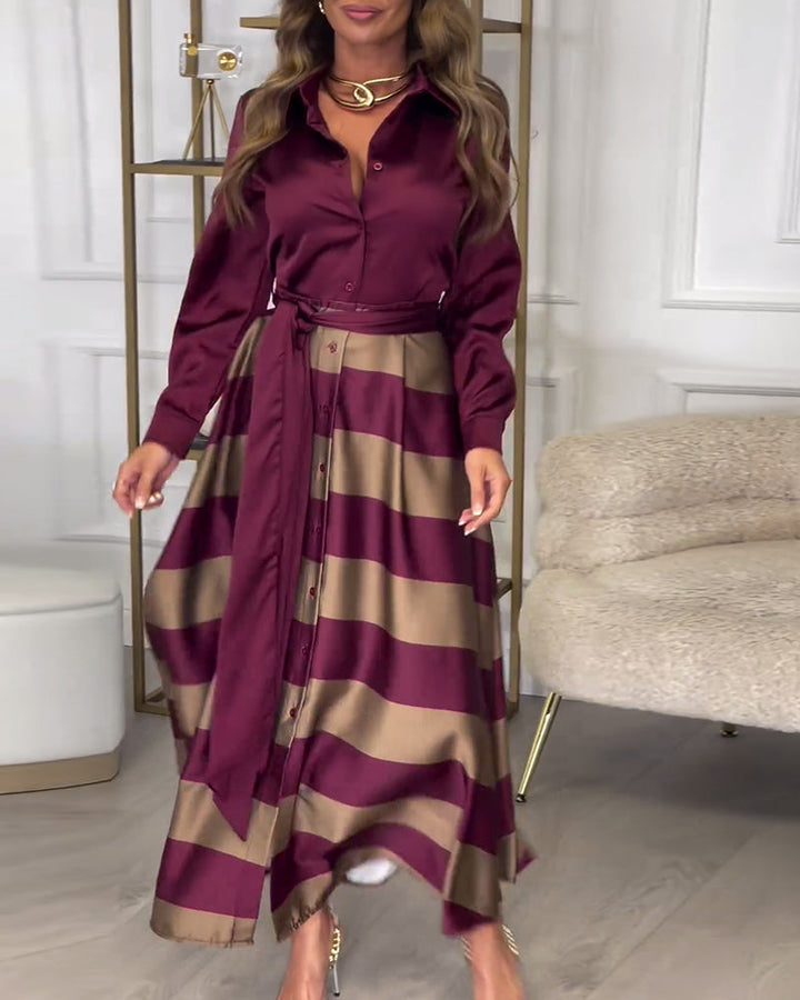 Stylish Striped Belted Maxi Dress