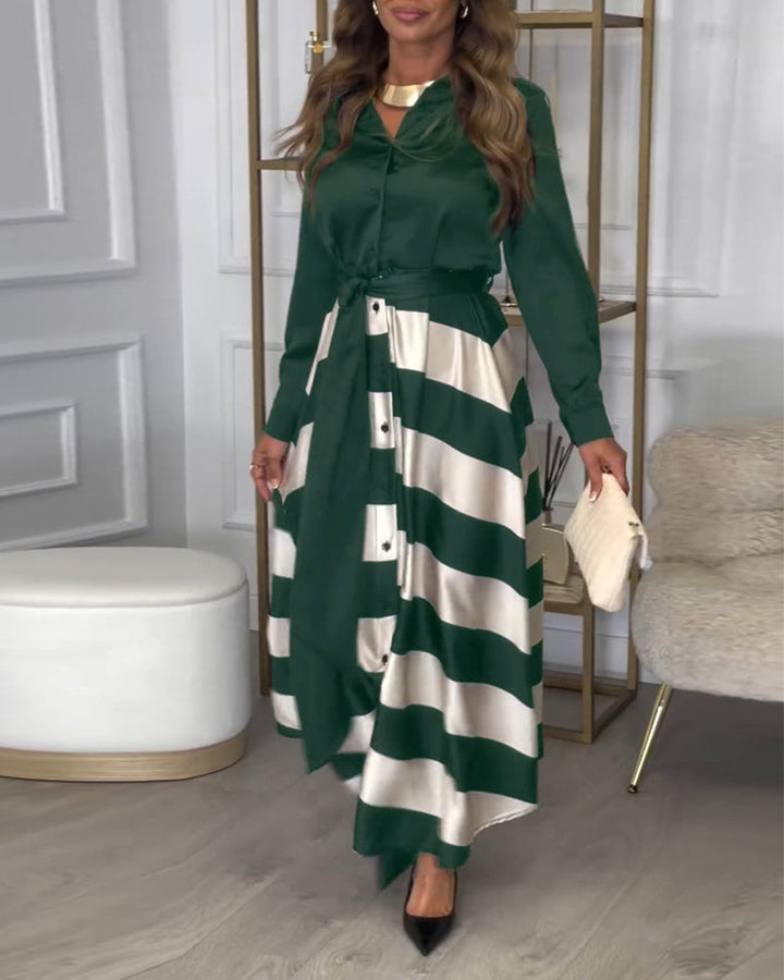 Stylish Striped Belted Maxi Dress