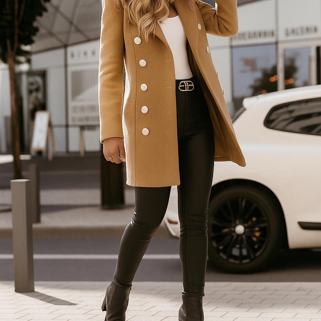 Livia | Women Double Breasted Woolen Coat | Mid-Length