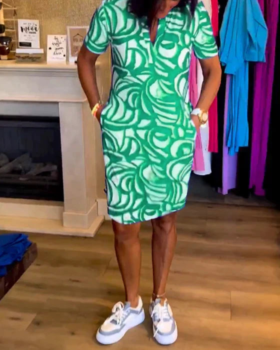 Vibrant Summer V-Neck Tunic Dress