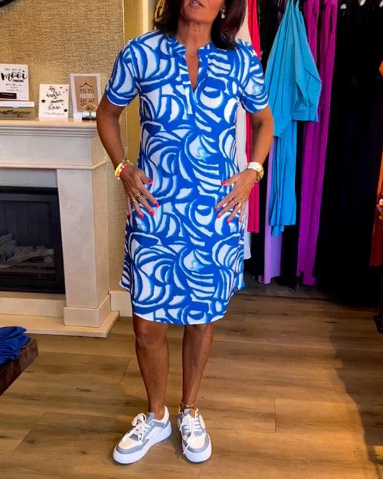 Vibrant Summer V-Neck Tunic Dress