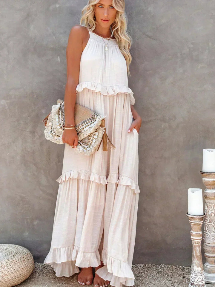 Elegant Halter Ruffle Maxi Dress