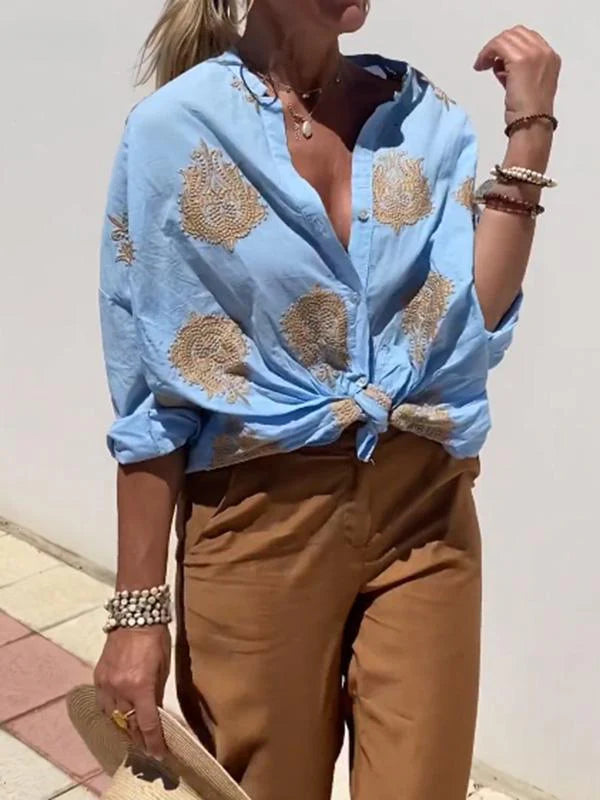 Greta™ | Embroidered Button-Up Top