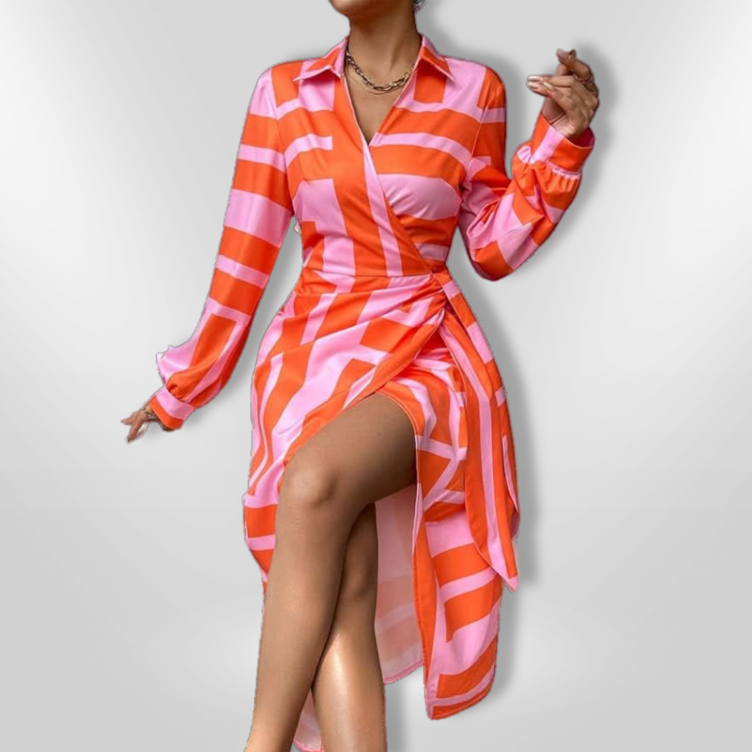 Elegant Striped Wrap Dress