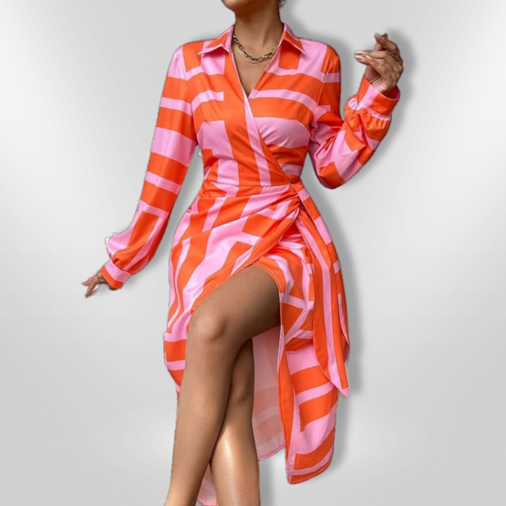 Elegant Striped Wrap Dress