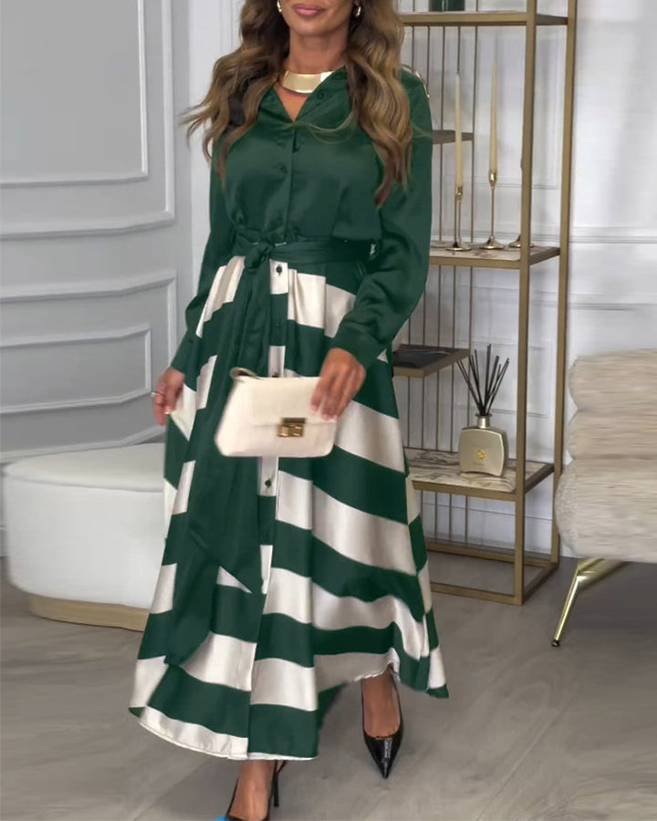 Stylish Striped Belted Maxi Dress