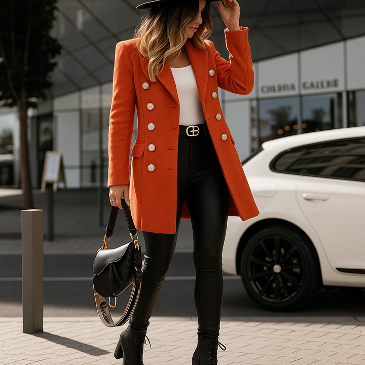 Livia | Women Double Breasted Woolen Coat | Mid-Length