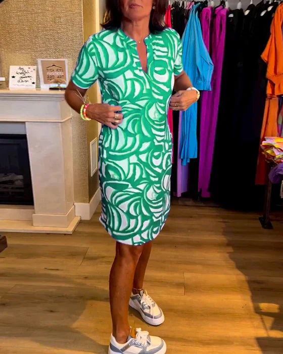 Vibrant Summer V-Neck Tunic Dress