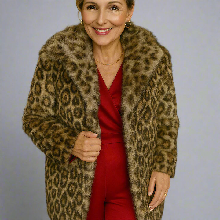 Imogen | Women’s Elegant Mid-Length Coat | Leopard Print