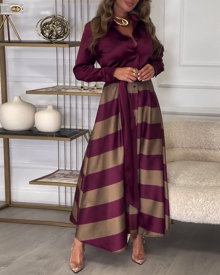 Stylish Striped Belted Maxi Dress