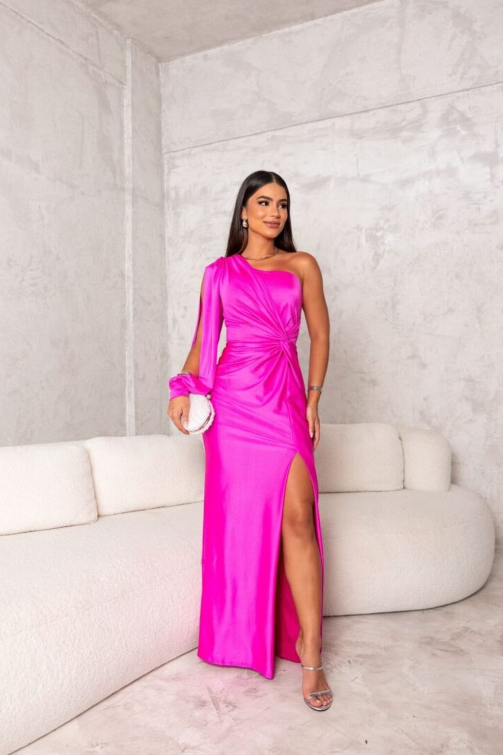 Stylish One-Shoulder Satin Dress