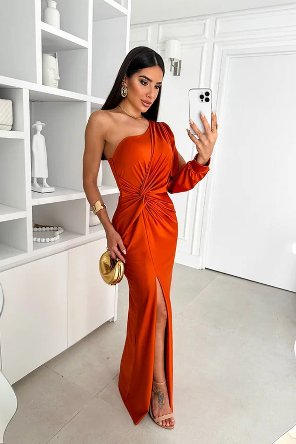 Stylish One-Shoulder Satin Dress
