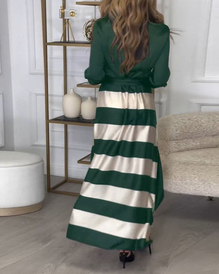 Stylish Striped Belted Maxi Dress