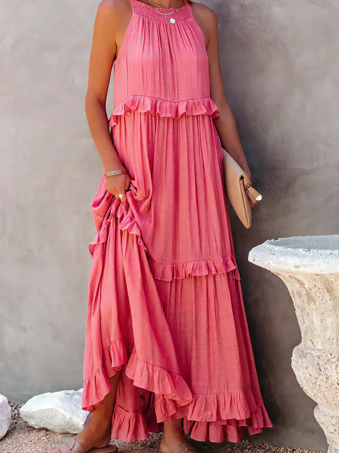 Elegant Halter Ruffle Maxi Dress