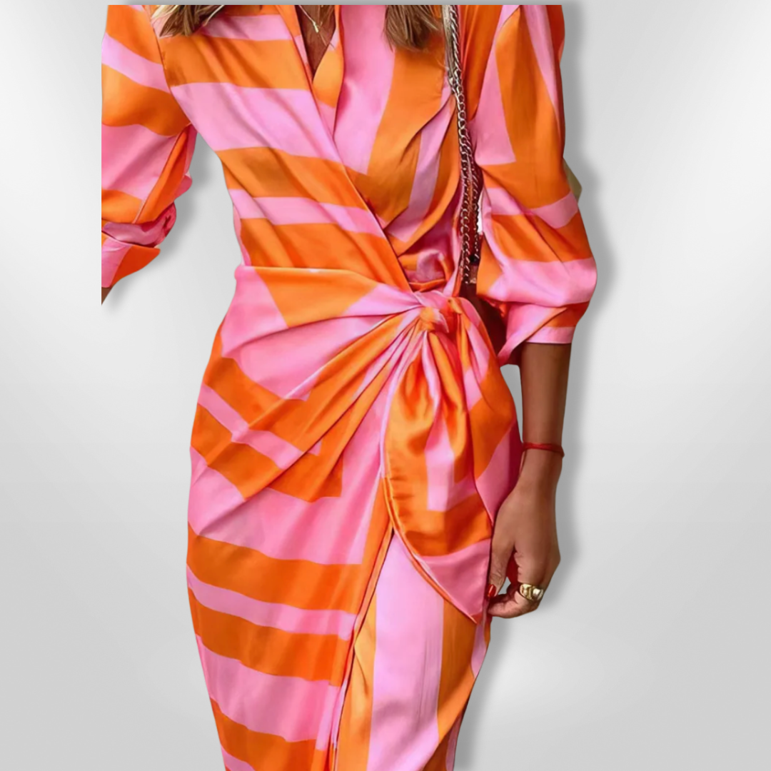 Elegant Striped Wrap Dress