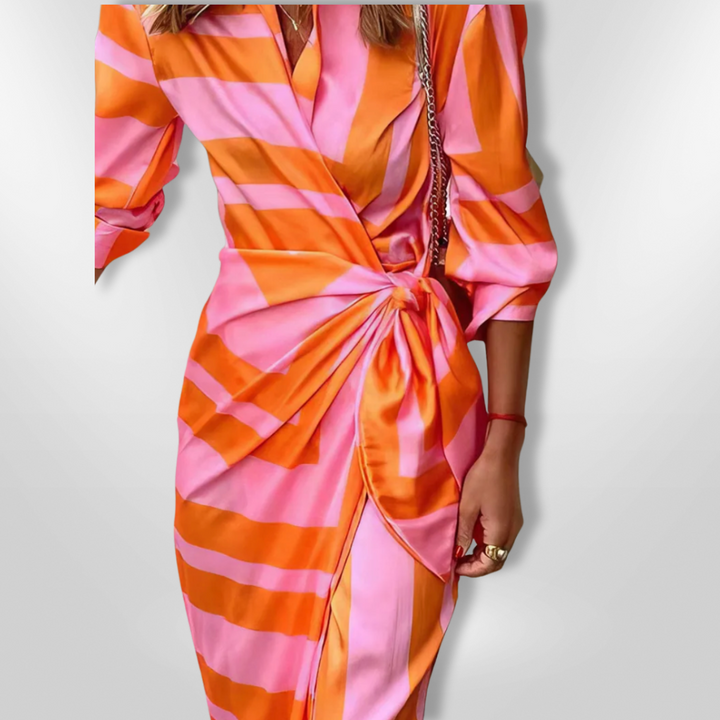 Elegant Striped Wrap Dress