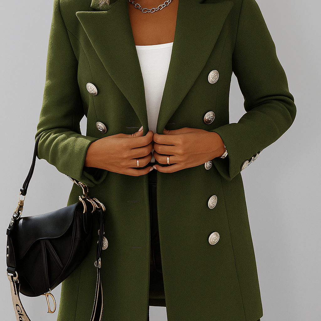 Livia | Women Double Breasted Woolen Coat | Mid-Length